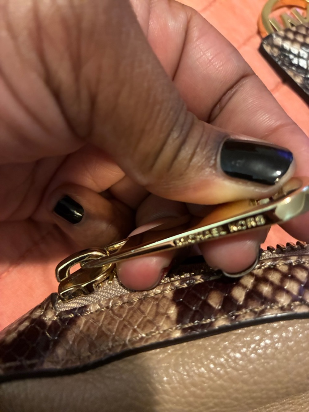 Michael Kors Olive Green Satchel with Snake-Print Trim - Picture 3 of 8